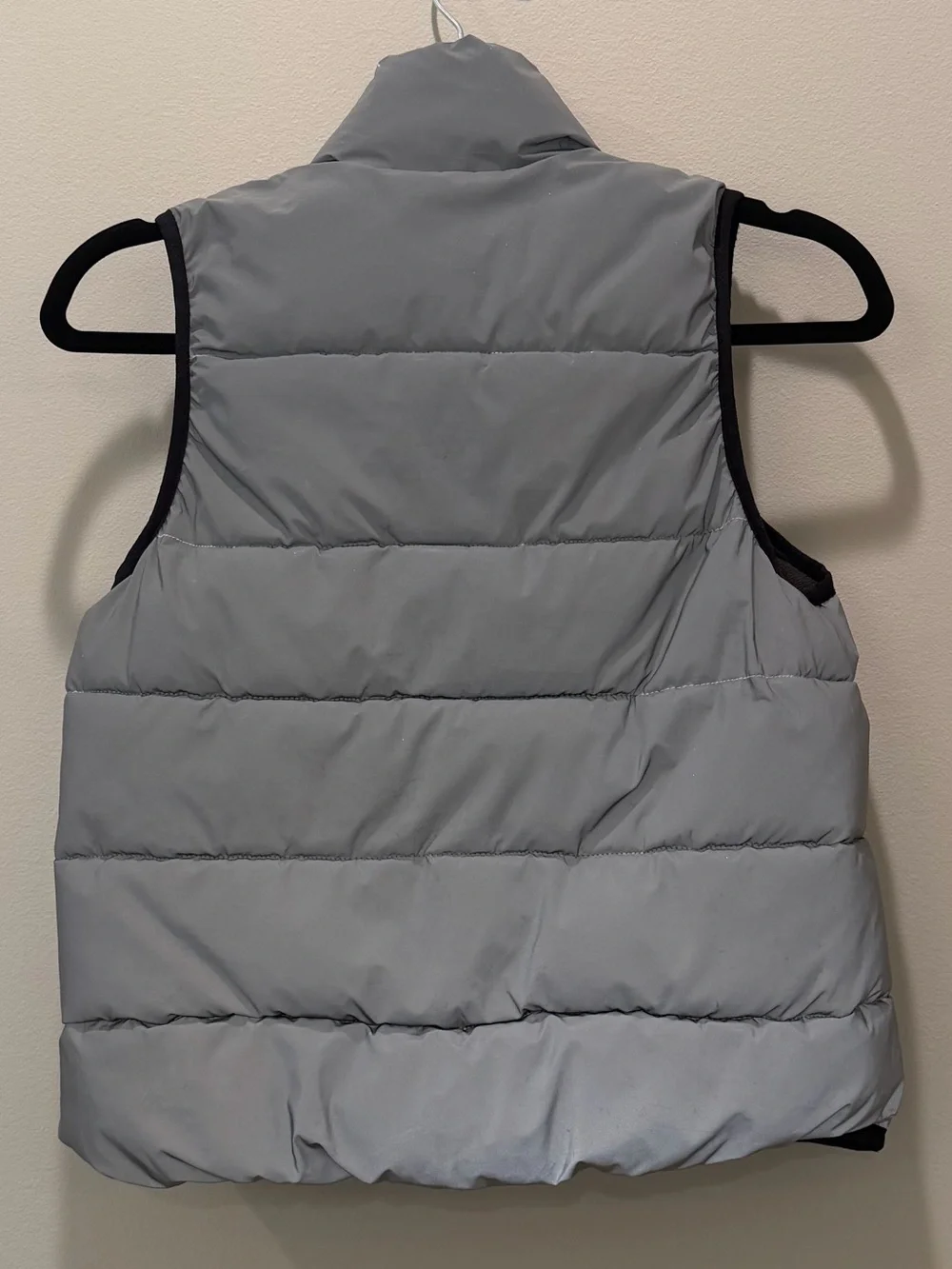 GAP Light Gray Quilted Puffer Vest with Black Trim